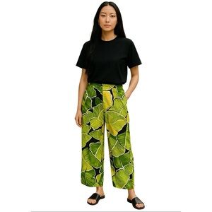 Makai Beach green and orange leaf print cropped Hawaiian pants size L